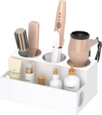 NIUBEE Hair Tool Organizer, White Acrylic Hair Dryer and Styling Holder, Bathroom Countertop Blow Dryer Holder, Vanity Caddy Storage Stand for Accessories, Makeup, Toiletries