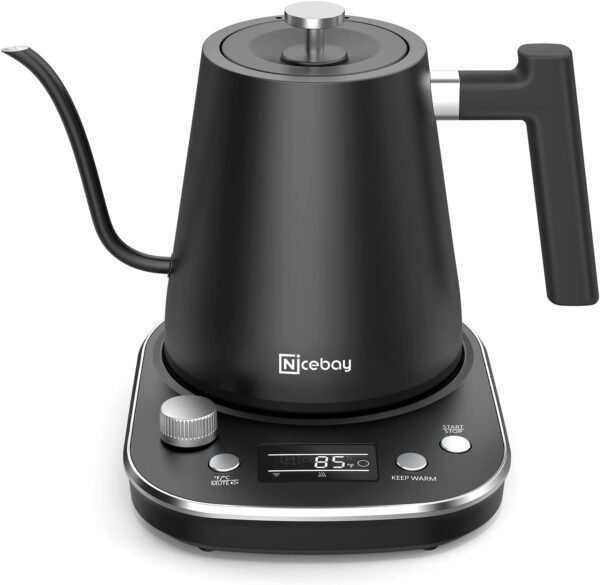 Nic Electric Gooseneck Kettle, Electric Kettle with Heating Base with Buttons and LED Display, 0.8L