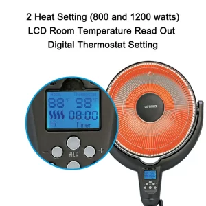 Optimus H-4501 14" Adjustable Oscillating Pedestal Dish Heater w/ Remote Control