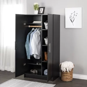 Prepac Elite Black Wardrobe Cabinet with Storage 32 in W. x 65 in H. x 21 in D. BESW-3264-K