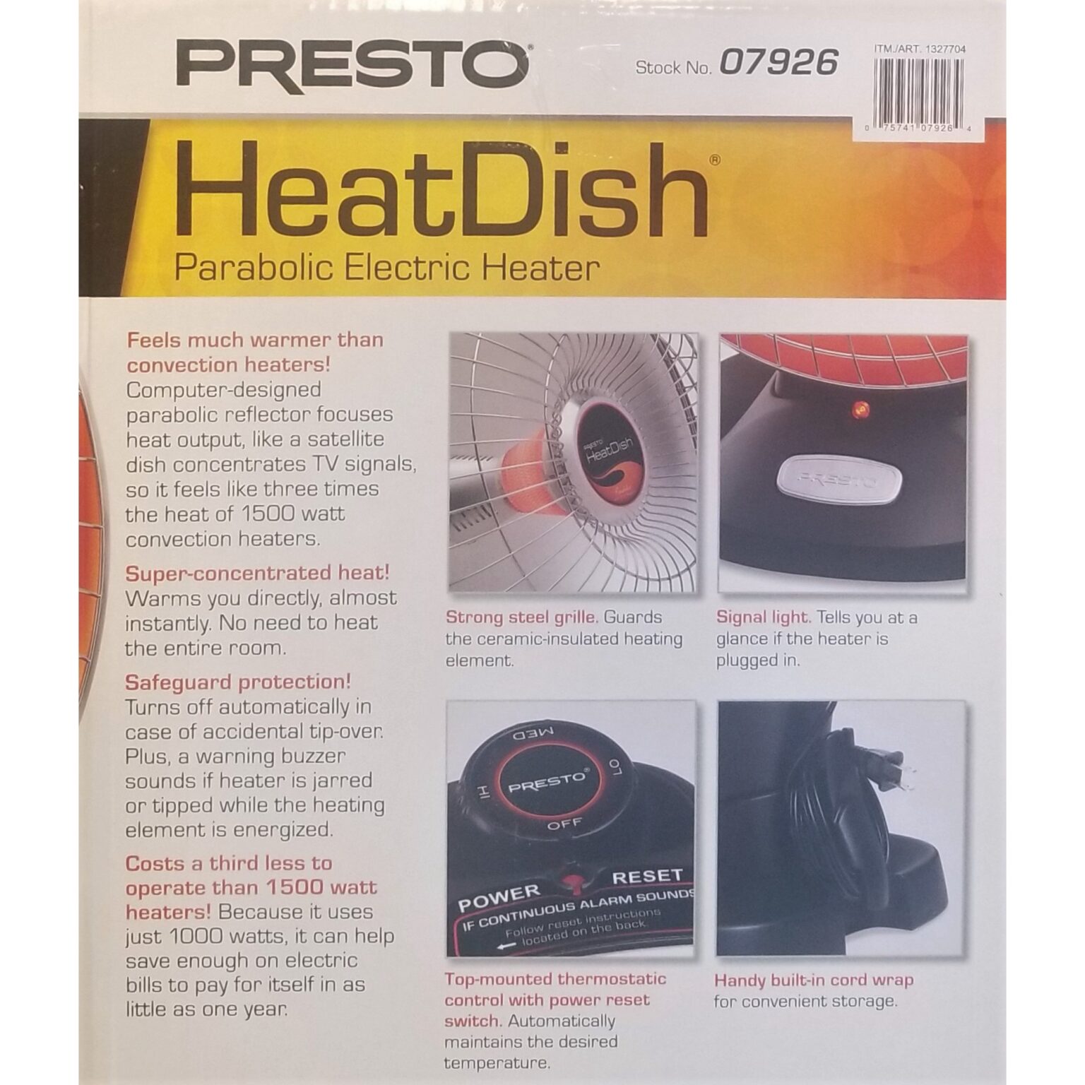 Presto Heat Dish Plus Parabolic Electric Heater, Black