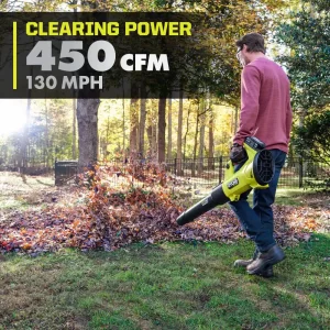 RYOBI P21140VNM ONE+ HP 18V Brushless Whisper Series 130 MPH 450 CFM Cordless Battery Leaf Blower with 4.0 Ah Battery and Charger