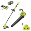 RYOBI RY40930-AC 40V Cordless Battery String Trimmer and Jet Fan Blower Combo Kit w/Extra 3-Pack of Spools, 4.0 Ah Battery and Charger