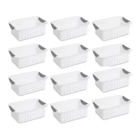 Sterilite 16228012 Small Plastic Storage Bin Organizer Baskets, White, 12-pack