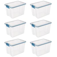 Sterilite 20 Quart Clear Plastic Stacking Storage Container with Gasket Lid (6 Pack)