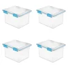 Sterilite 32 Qt Gasket Box Clear Base and Lid Blue Aquarium Set of 4