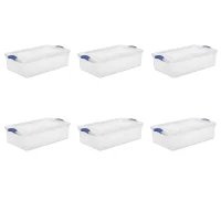 Sterilite 64 Qt. Latching Box Plastic, Blue Tint, Set of 6