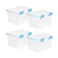 Sterilite 32 Quart Clear Plastic Stacking Storage Container with Gasket Lid (4 Pack)