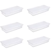 Sterilite 41 Quart Lightweight Under Bed Storage Box Container, 6 Pack