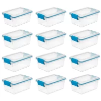 Sterilite 7.5 Quart Clear Plastic Storage Box & Lid w/ Blue Latches (12 Pack)