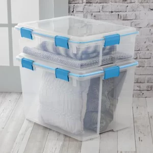 Sterilite 80-Qt Clear Plastic Stackable Storage Bin w/Gasket Latch Lid, 4 Pack
