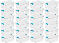 Sterilite Plastic 15 Quart Storage Box Container with Latching Lid, 24 Pack