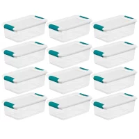 Sterilite Plastic 6-Quart Storage Box Container with Latching Lid, 12 Pack