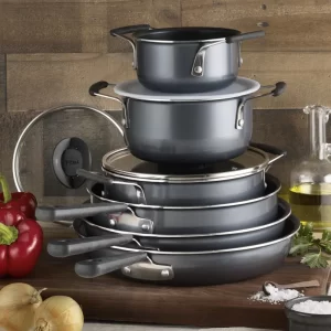 T-fal B063SC74 12-Piece Nonstick Cookware Set with Lids in Grey