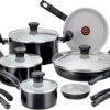 T-fal Cookware G917SE64 Initiatives Ceramic Nonstick Dishwasher Safe Toxic Free 14-Piece Cookware Set, Black