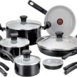T-fal Cookware G917SE64 Initiatives Ceramic Nonstick Dishwasher Safe Toxic Free 14-Piece Cookware Set, Black