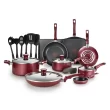 T-fal Essentials Nonstick Aluminum 20 Piece Cookware Set & Cooking Utensils, Red