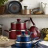 T-fal Excite ProGlide Nonstick Thermo-Spot Heat Indicator Dishwasher Oven Safe Cookware Set, 14-Piece, Blue