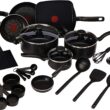 T-fal Initiatives Nonstick 20 Piece Pots And Pans Cookware Set, Black