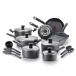 T-fal Initiatives Nonstick Inside and Out Cookware Set, 18-Piece, Black