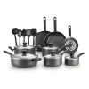 T-fal Initiatives Nonstick Inside and Out Cookware Set, 18-Piece, Black
