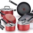 T-fal Signature Titanium Advancend Nonstick Pots and Pans Cookware Set, 12 Piece, Red