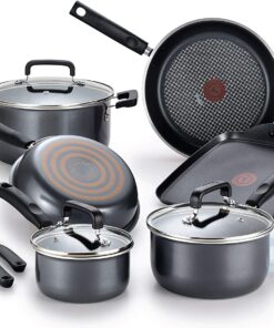 T-fal Signature Titanium Nonstick 12 Piece Cookware Set, Grey, B061SC