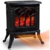 Vebreda Electric Fireplace-Indoor Freestanding Space Heater with Faux Log and Flame Effect, Black
