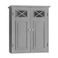 Beachcrest Home Woodley Removable Wooden Wall Cabinet with Cross Molding and 2 Doors, Gray