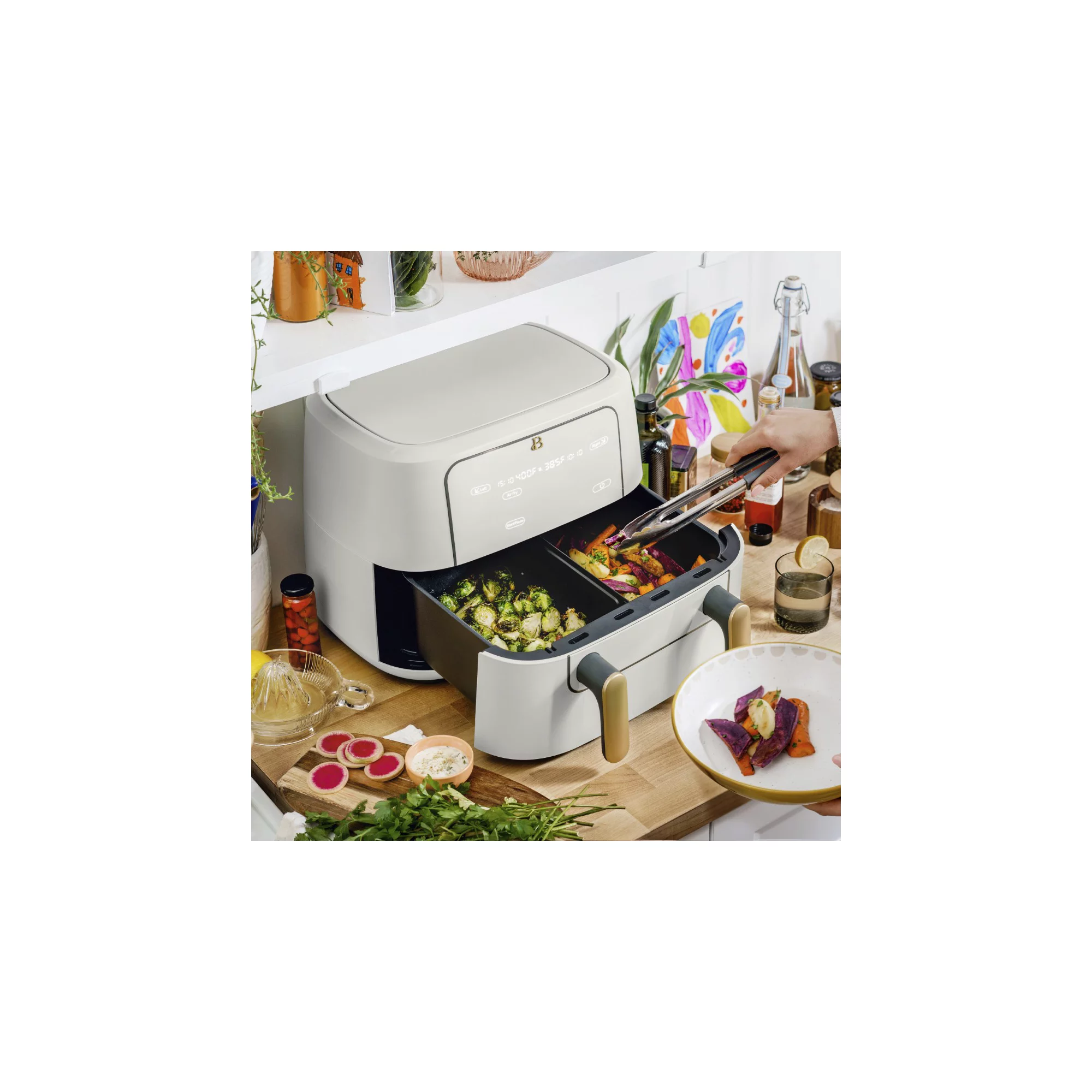Beautiful 19092 9QT TriZone Air Fryer, White Icing by Drew
