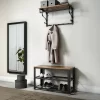 Benjara Vintage Wood and Metal Shoe Rack with 2 Mesh Shelves, Black and Brown