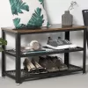Benjara Vintage Wood and Metal Shoe Rack with 2 Mesh Shelves, Black and Brown