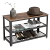 Benjara Vintage Wood and Metal Shoe Rack with 2 Mesh Shelves, Black and Brown
