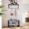 Benjara Vintage Wood and Metal Shoe Rack with 2 Mesh Shelves, Black and Brown