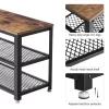 Benjara Vintage Wood and Metal Shoe Rack with 2 Mesh Shelves, Black and Brown