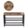 Benjara Vintage Wood and Metal Shoe Rack with 2 Mesh Shelves, Black and Brown