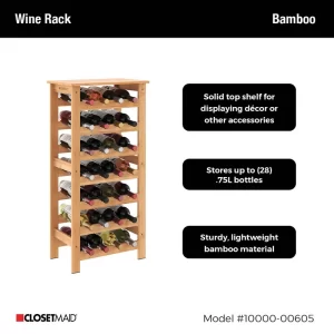 ClosetMaid 28-Bottle Bamboo Wine Rack Free-Standing Shelving Unit