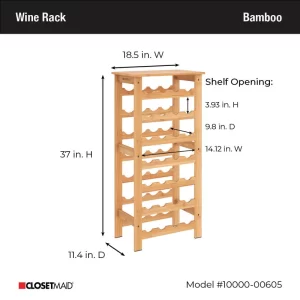 ClosetMaid 28-Bottle Bamboo Wine Rack Free-Standing Shelving Unit