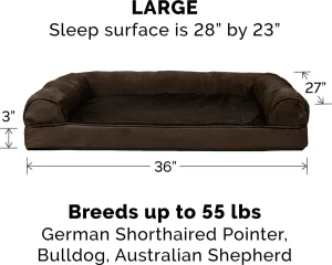 FurHaven Plush & Suede Full Support Orthopedic Sofa Dog & Cat Bed, Espresso, Large