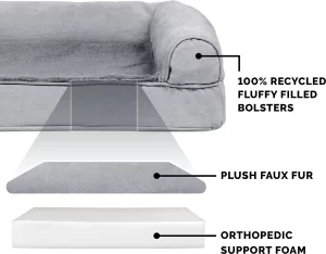 FurHaven Plush & Suede Full Support Orthopedic Sofa Dog & Cat Bed, Gray, Jumbo Plus