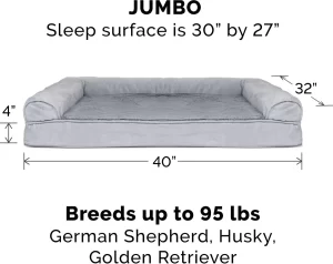 FurHaven Plush & Suede Full Support Orthopedic Sofa Dog & Cat Bed, Gray, Jumbo