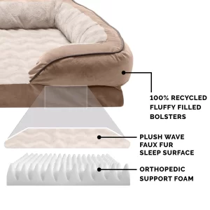 FurHaven Velvet Waves Perfect Comfort Orthopedic Sofa Cat & Dog Bed, Brownstone, Large