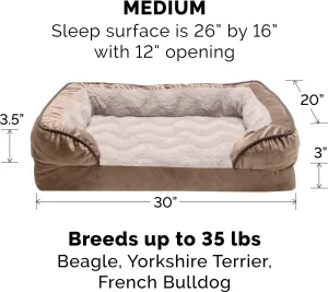 FurHaven Velvet Waves Perfect Comfort Orthopedic Sofa Cat & Dog Bed, Brownstone, Medium
