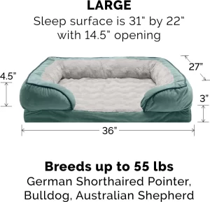 FurHaven Velvet Waves Perfect Comfort Orthopedic Sofa Cat & Dog Bed, Celadon Green, Large