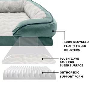 FurHaven Velvet Waves Perfect Comfort Orthopedic Sofa Cat & Dog Bed, Celadon Green, Large