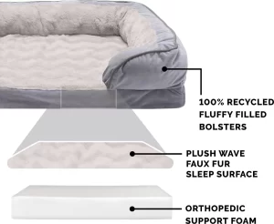 FurHaven Velvet Waves Perfect Comfort Orthopedic Sofa Cat & Dog Bed, Granite Gray, Jumbo Plus