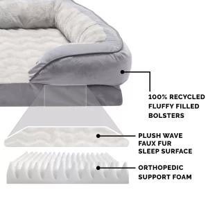 FurHaven Velvet Waves Perfect Comfort Orthopedic Sofa Cat & Dog Bed, Granite Gray, Jumbo