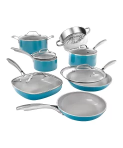 Gotham Steel Pots and Pans Set 12 Pieces Cookware Set with Nonstick Ceramic Coating Blue