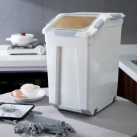 HANAMYA Pet Food Storage Container with Measuring Cup 33lbs, White & Gray