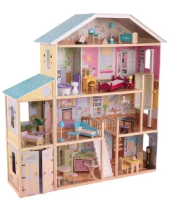 KidKraft Majestic Mansion Wooden Dollhouse with 34-Piece Accessories, Working Elevator and Garage, Gift for Ages 3+